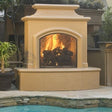 American Fyre Designs 073-04-N-CB-RBC 67 Inch Vented Free-Standing Outdoor Mariposa Fireplace, 4 Inch Roundover Bullnose, No Recess, Cafe Blanco, Key Value on the RIGHT/Gas