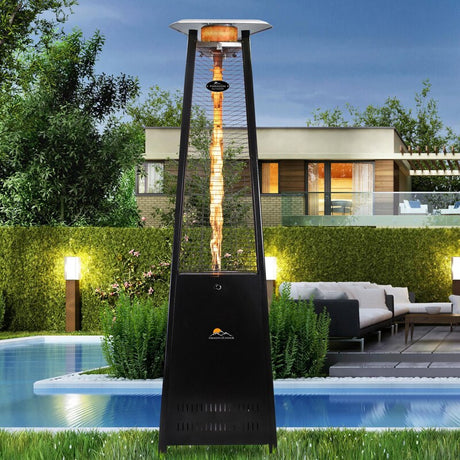 The Paragon Outdoor Vesta Flame Tower Heater is a powerful and durable patio heater designed to enhance your outdoor space. Standing at an impressive height of 92.5 inches, this eight-foot heater is built to last and make a striking statement.  With a hea